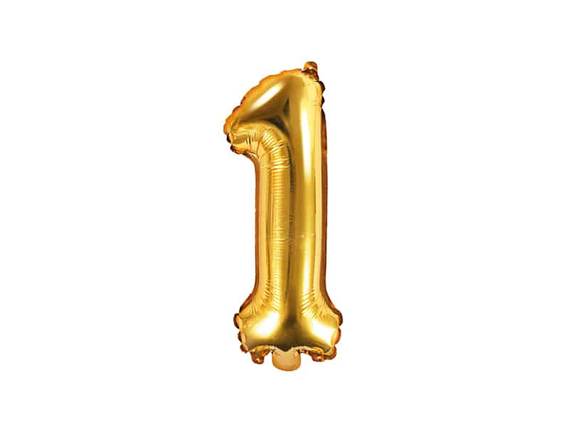 FB10M-1-019_01_S Cijferballon | goud | één - Afbeelding 1