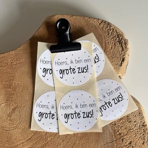 Sticker | Hoera, ik ben een grote zus (goudfolie) | 10 stuks