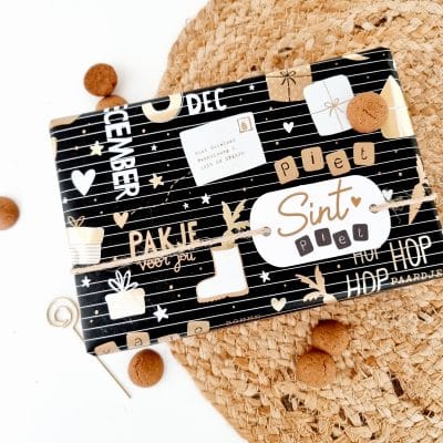 Sint inpakpapier | pakjesfeest zwart-goud