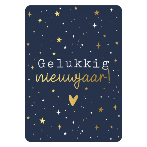 Wenskaarten kerst | Gelukkig nieuwjaar + sterren (blauw)