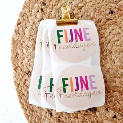 Kerststicker | Fijne Feestdagen funky colours | 10 stuks