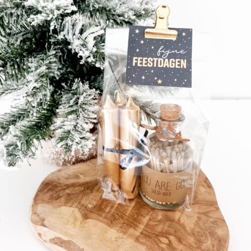 Kerstcadeautje | Lucifers - You are gold + 3 gouden kaarsen