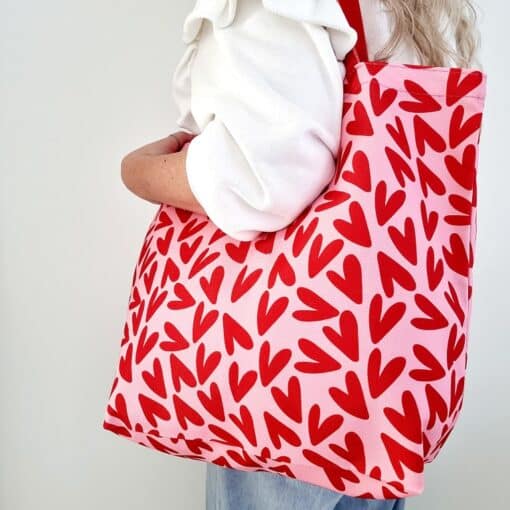 Canvas tas | roze met hartjes