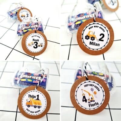 Verjaardagsticker met naam | Bouw voertuigen