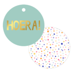 Cadeaulabel (rond) | Hoera | 3 stuks - Afbeelding 2