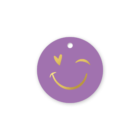 0032743_kp-cadeaulabel-smiley-paars-d60mm_450 Cadeaulabel (rond) | smiley paars | 3 stuks - Afbeelding 1