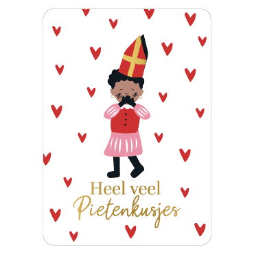 0034212_kp-wenskaarten-a6-heel-veel-pietenkusjes-wit-10-stuks_450 Sinterklaas wenskaart | Heel veel pietenkusjes (wit) - Afbeelding 1