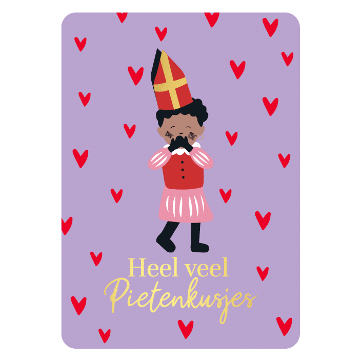 0034213_kp-wenskaarten-a6-heel-veel-pietenkusjes-paars-10-stuks Sinterklaas wenskaart | Heel veel pietenkusjes (paars) - Afbeelding 1