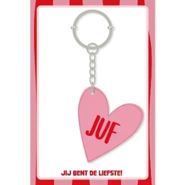 0036678_sleutelhanger-hartje-juf_450 Sleutelhanger | Juf - hartje - Afbeelding 1