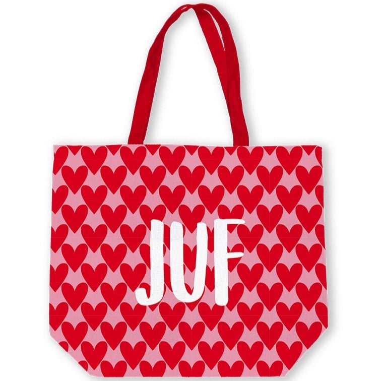 Canvas tas | hartjes juf