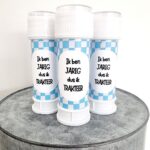 Bellenblaaslabel | vrolijke vakjes - blauw | 8 stuks