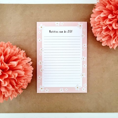 notitieblok-bloemen Notitieblok | Notities van de juf - Afbeelding 1