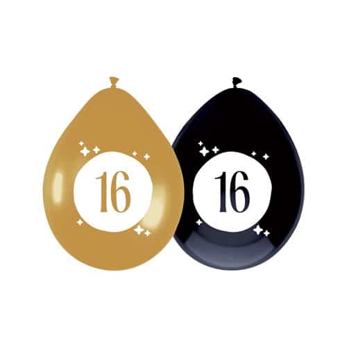 404516_1 Ballonnen met cijfer | 16 jaar | Zwart-goud - Afbeelding 1