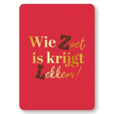 0039253_kp-wenskaarten-a6-wie-zoet-is-krijgt-lekkers-10-stuks_450 Sinterklaas wenskaart | Wie zoet is krijgt lekkers (rood) - Afbeelding 1