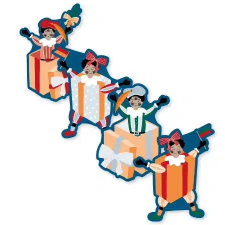 0039671_kp-stickers-49x69mm-pieten-cadeau-4-varianten-250pr_450 Sinterklaas sticker | Pietencadeau | 12 stuks - Afbeelding 1