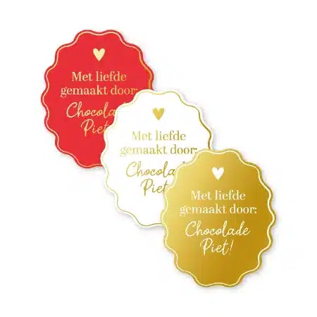 0039679_kp-stickers-515x62mm-met-liefde-gemaakt-door-chocolade-piet-3-varianten-250pr_450 Sinterklaas sticker | Chocolade piet | 12 stuks - Afbeelding 1