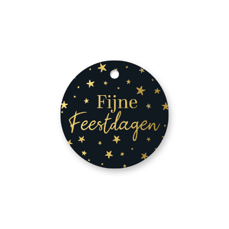 0040273_kp-cadeaulabel-fijne-feestdagen-sterren-zwart-d60mm_450 Cadeaulabel kerst (rond) | Fijne feestdagen - zwart | 3 stuks - Afbeelding 1