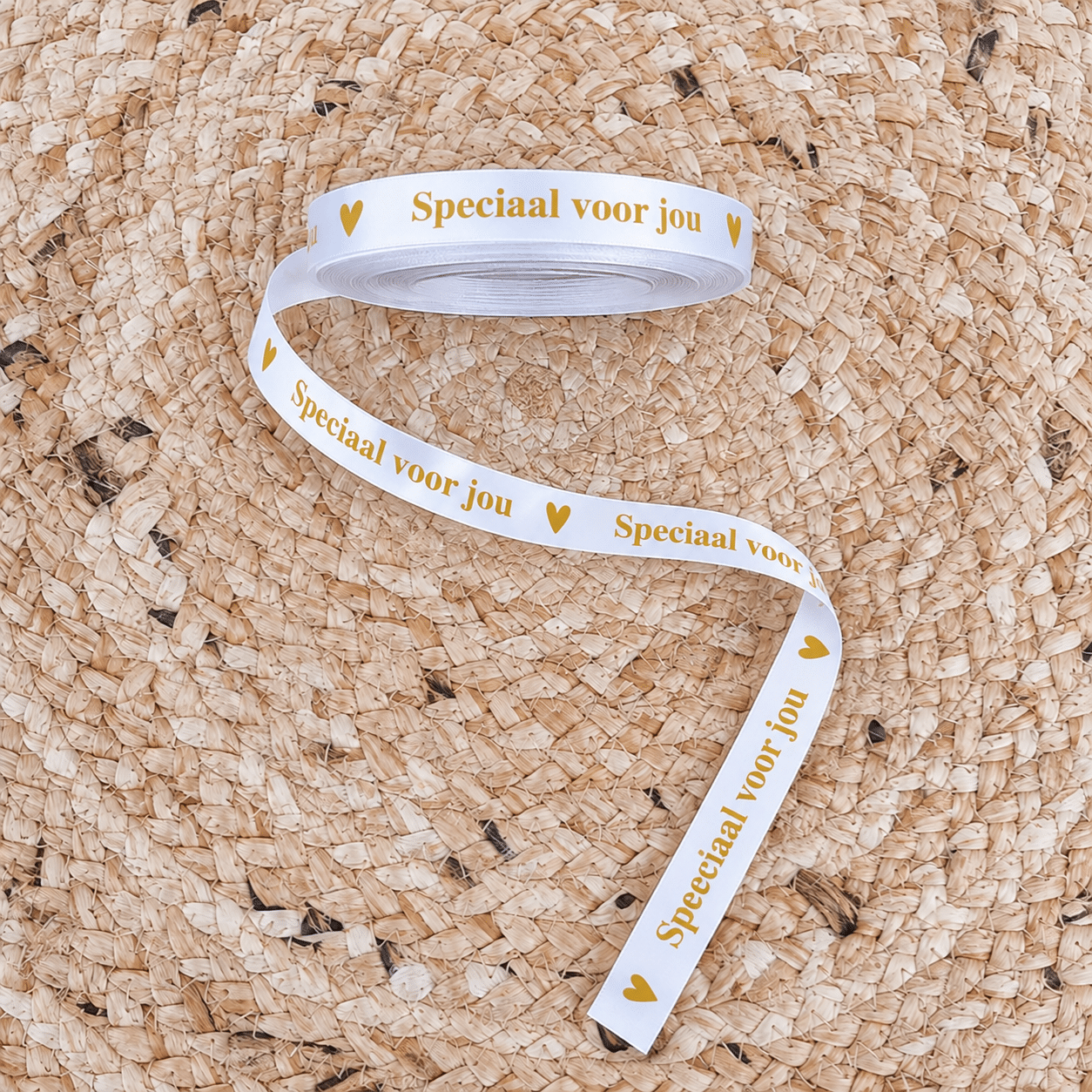 lint speciaal voor jou wit Satijnlint | Speciaal voor jou | Wit-goud - Afbeelding 1